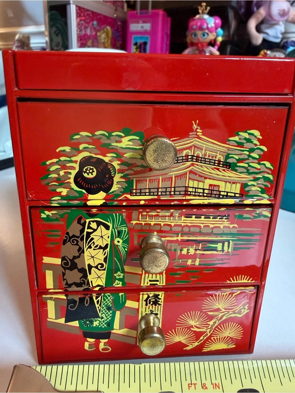 Vintage Mid-To-Late 20th Century Japanese Lacquer-Style Mini Chest Of Drawers